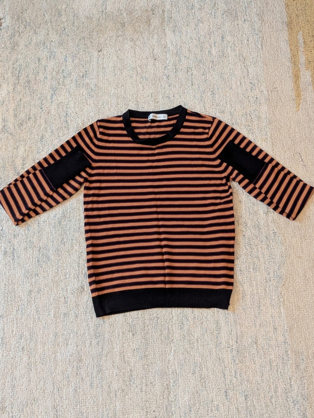 Zara Black and Rust Striped Knit Long Sleeve Tee